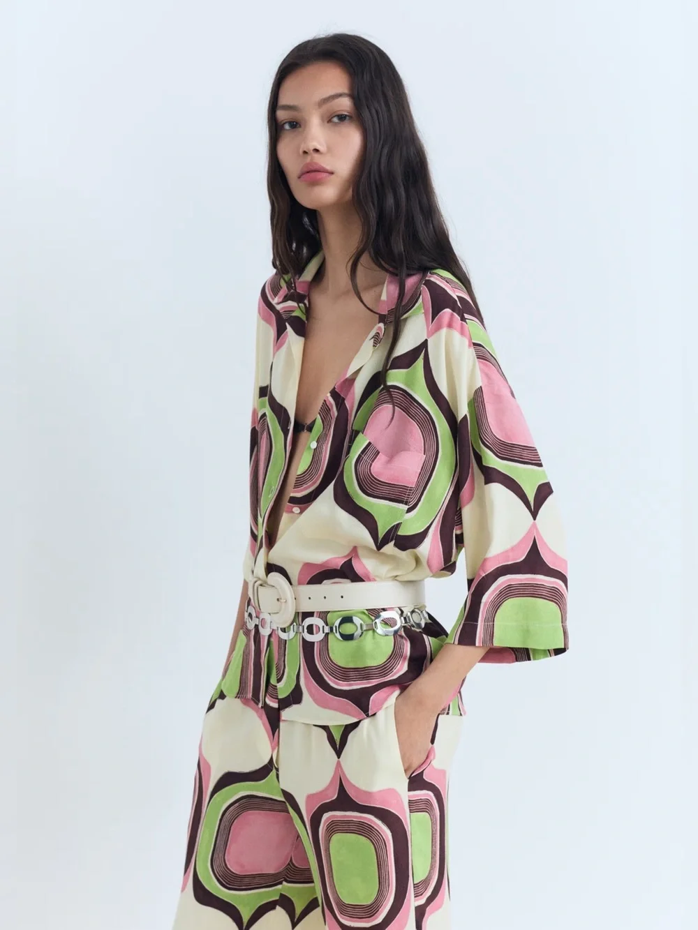 Mango Geometric print Co-ord set blouse + pants NWT